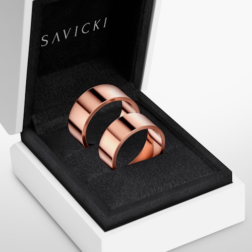 Obrączki ślubne: różowe złoto, płaskie, 7 mm